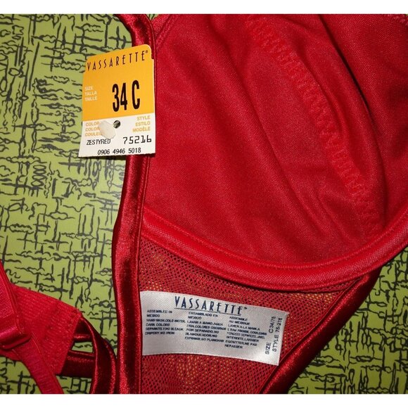 Vintage Vassarette Red Push Up Bra 34 C embroidery fishnet original tags - Picture 6 of 6